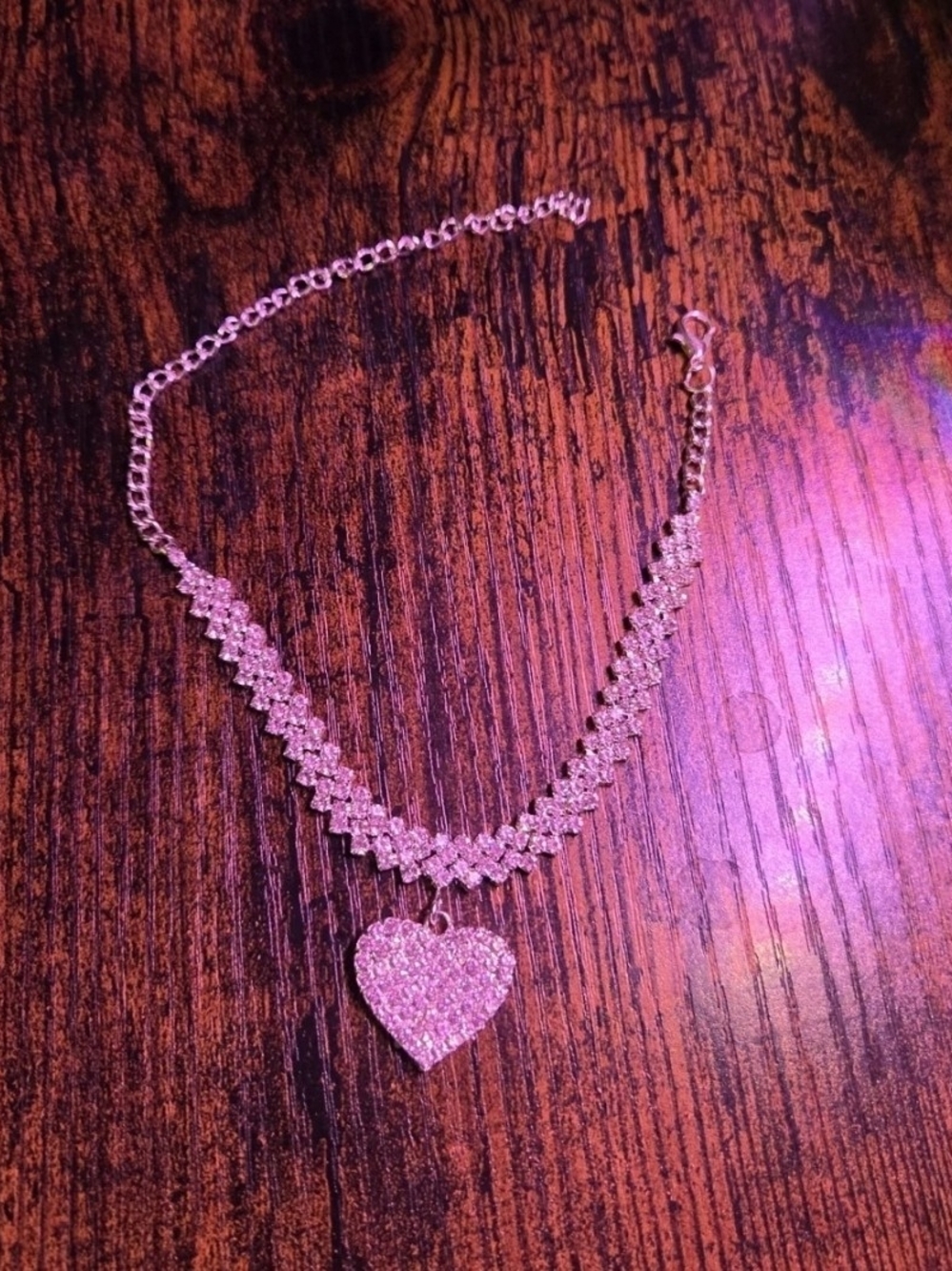 Sparkling Heart Pendant Choker Necklace / Bracelet - Crystal Accent